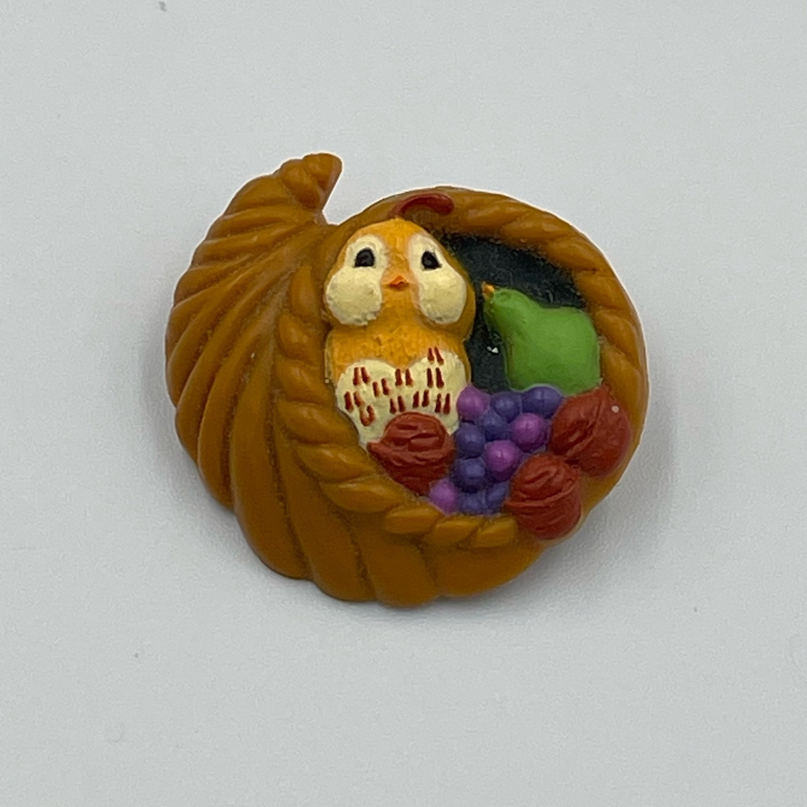 Vintage 80s Cornucopia Pin Brooch Turkey Chick Hallmark Cards 1986 Fall Novelty 12$